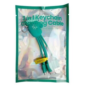 3-in-1 Keychain Charging Cable USB-C Micro USB Fast Charge 15W Portable Key Ring